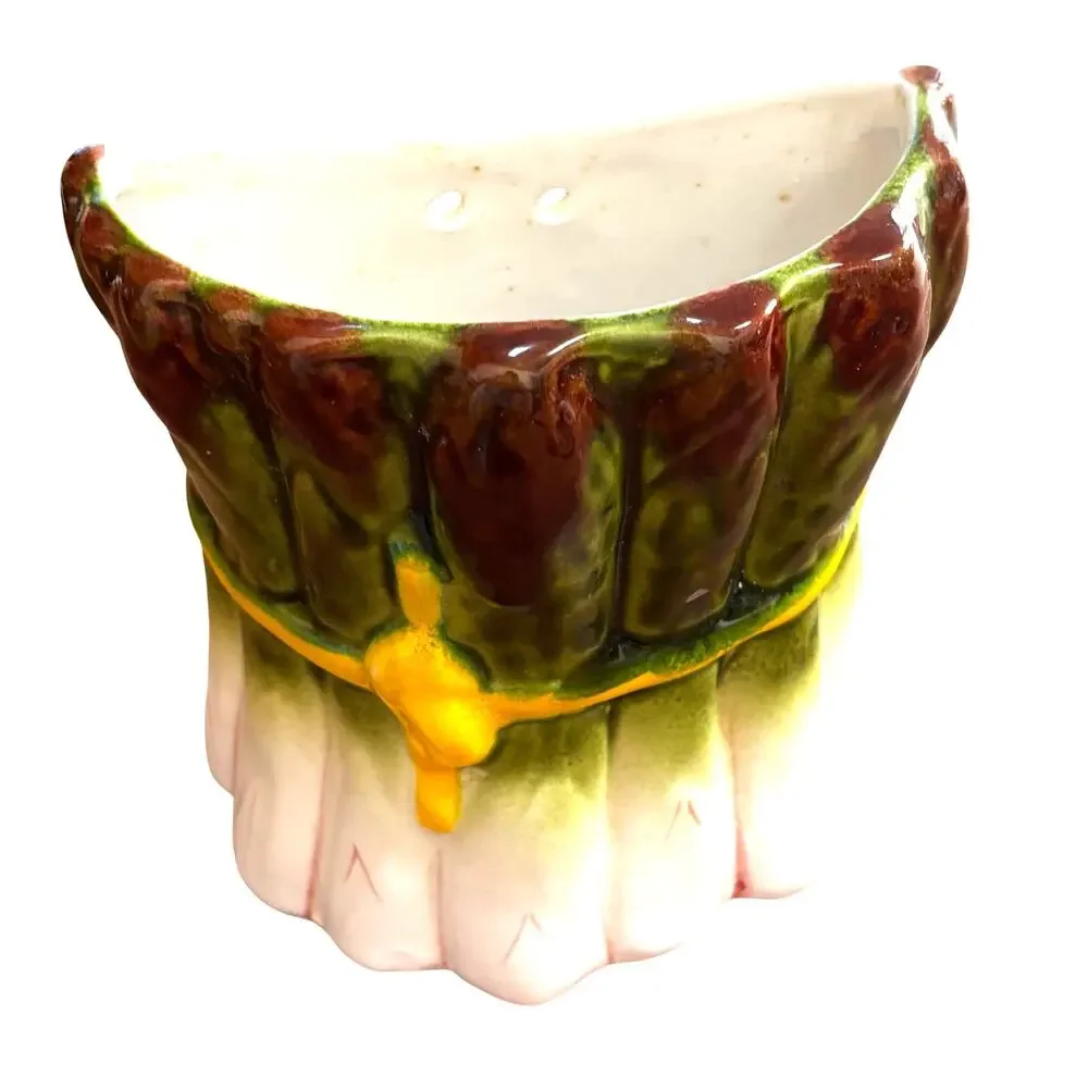 Asparagus wall pocket made in Italy hand painted ceramic hanging kitchen vase